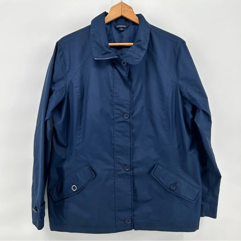 Lands End Womens Large Blue Rain Jacket Lightweight Water Resistant Coat No Hood - Picture 1 of 13